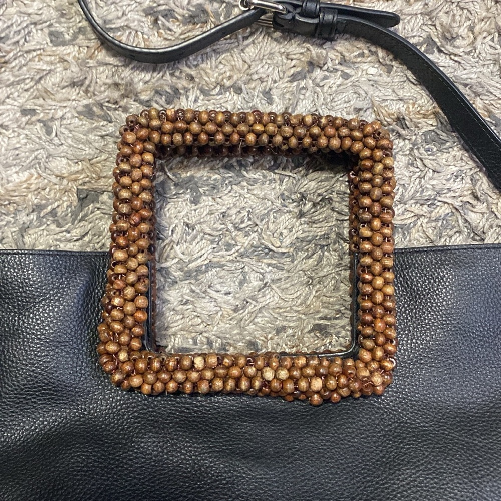 J.Jill Elegant Black pebbled Leather Bag with Wooden Handle - Picture 5 of 14
